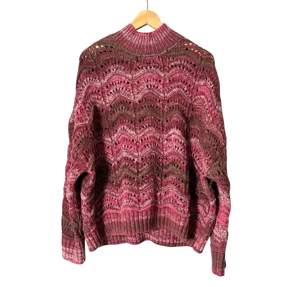 LOFT Outlet Pink Chevron Pointelle Knit Mock Neck Sweater XL NEW
